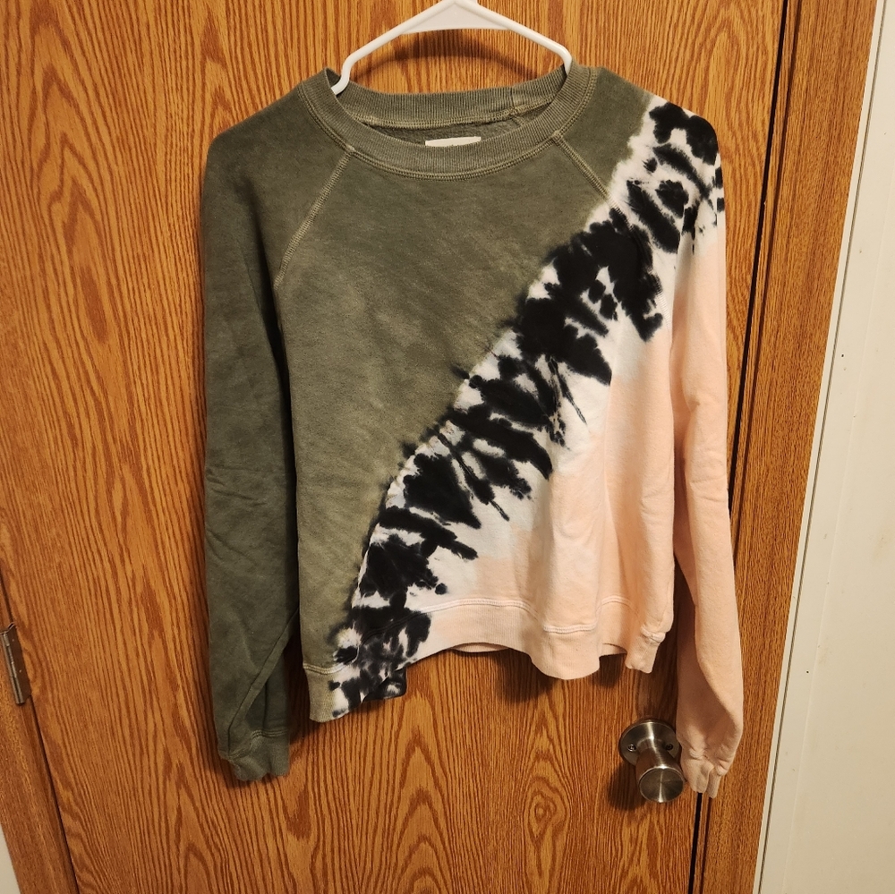 Womens Colorblock Tie-Dye Crewneck Sweatshirt - Olive/Light Pink/Black Medium